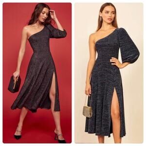 Reformation Santos One Shoulder Metallic Sparkle Midi Dress